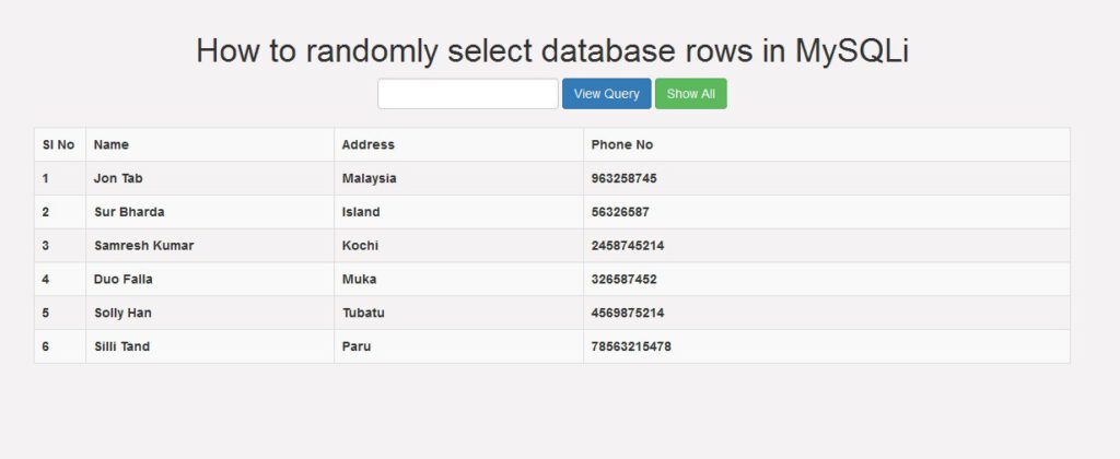 How to randomly select database rows in MySQLi